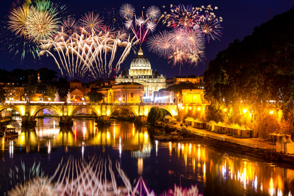 Fireworks,Display,Near,Sant',Angelo,Bridge,And,St.,Peter's,Cathedral