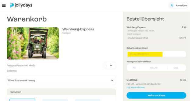 jollydays gutschein rabattcode einlösen