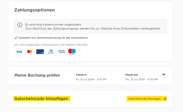 Durch einen Klick auf das Plus öffnet sich das Gutscheincode-Fenster (im Screenshot gelb markiert).