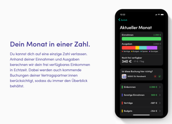 Finanzguru App Übersicht über die Einnahmen und Ausgaben